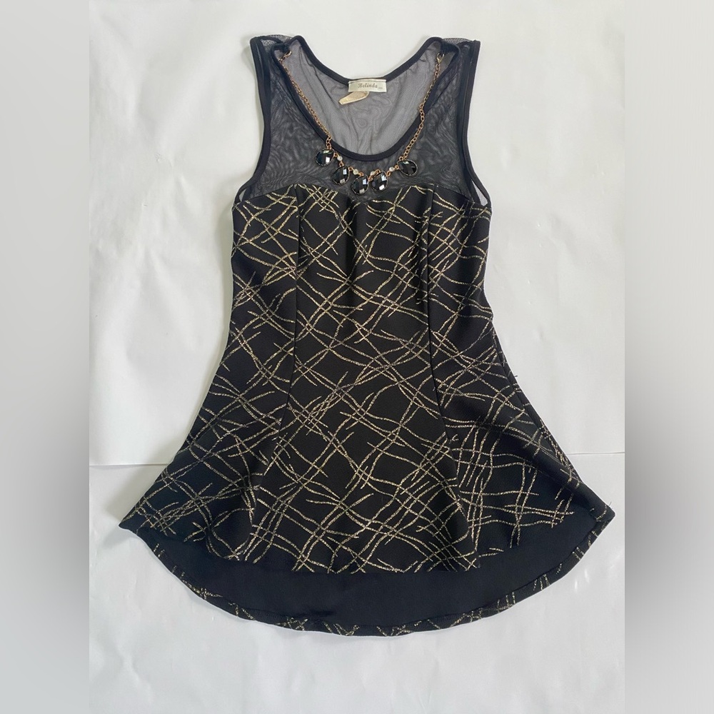 Belinda Black & Gold Baby Doll Shirt With Attachable Necklace